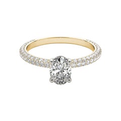GIA Certified 2 Carat Oval Solitaire Pave 18K Yellow Gold Diamond Ring