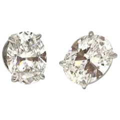 GIA Certified 2 Carat Oversize Oval Shaped Diamond Earrings