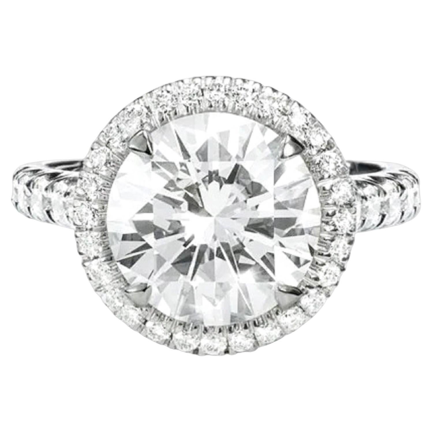 GIA Certified 2 Carat Platinum Round Cut Diamond Halo Engagement Ring For Sale 1