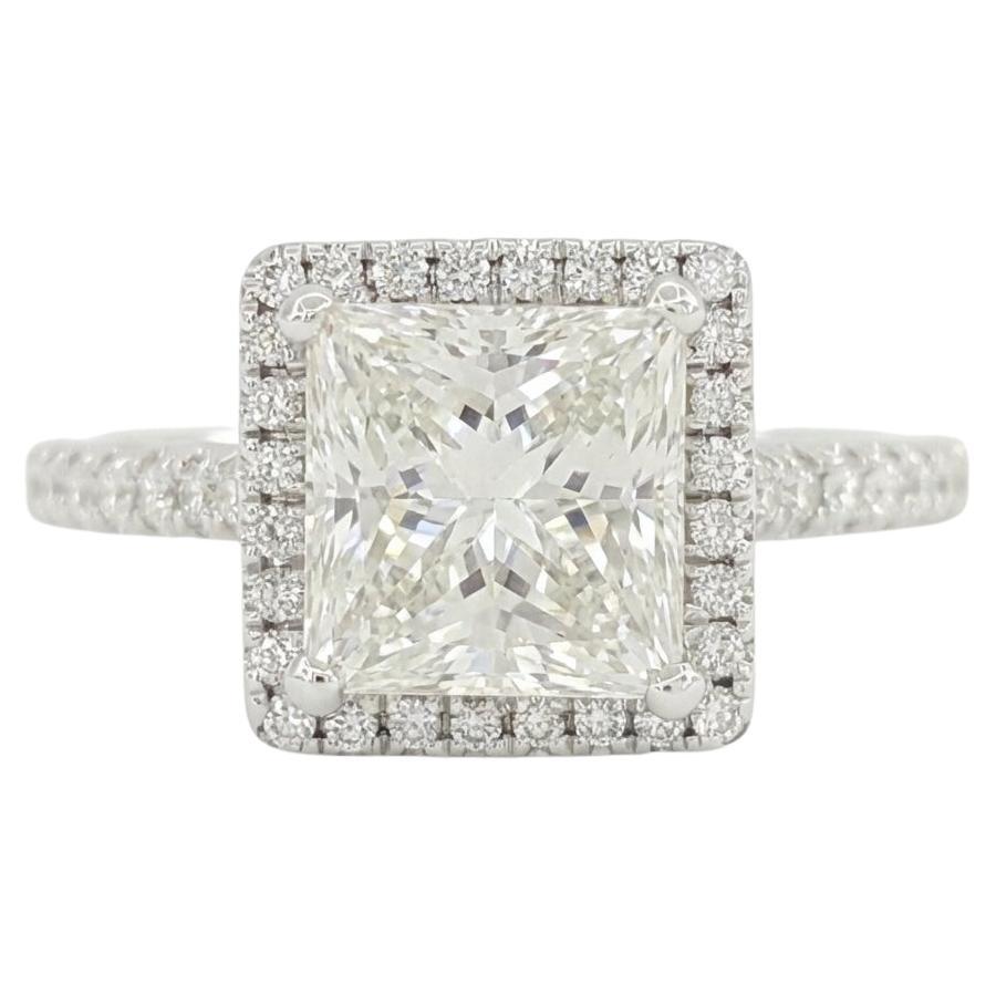 GIA Certified 2 Carat Princess Cut Diamond Halo Eng. Ring in 14K White Gold