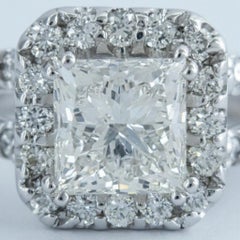 GIA Certified 2 Carat Princess Cut Diamond Halo Engagement Ring