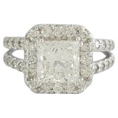 GIA Certified 2 Carat Princess Cut Diamond Halo Engagement Ring