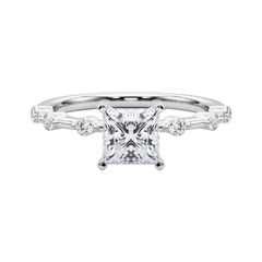 Anillo de diamantes en platino con mango de bambú y diamante princesa de 2 quilates certificado por GIA
