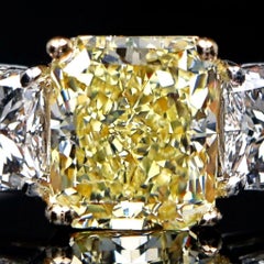 GIA Certified 2 Carat Radiant Cut Fancy Yellow Diamond Three-Stone Ring