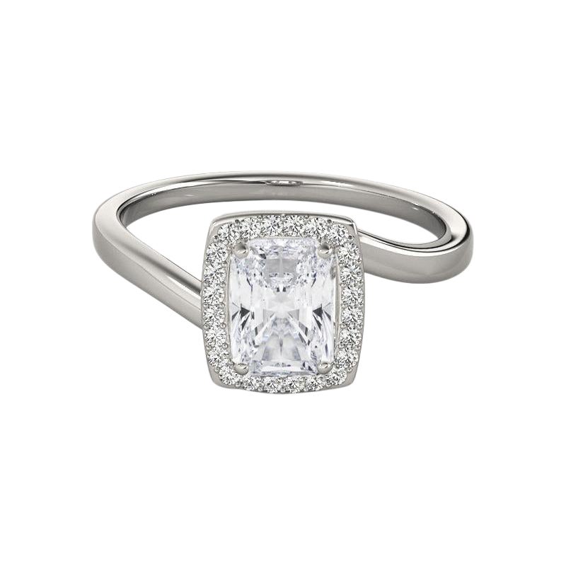 GIA Certified 2 Carat Radiant Halo Curved Bypass Platinum Diamond Ring
