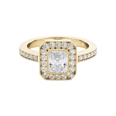 Bague à diamant en or jaune 18 carats certifiée GIA de 2 carats avec halo rayonnant à grains multiples