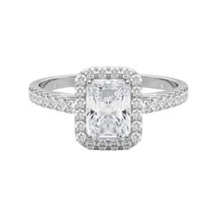 GIA Certified 2 Carat Radiant Halo Pave 18K White Gold Diamond Ring (bague à diamant en or blanc 18K)