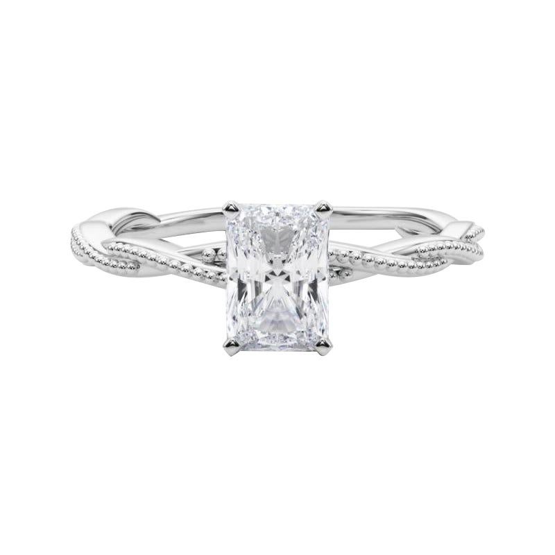 Anillo de diamantes en platino con banda trenzada radiante de 2 quilates con certificación GIA