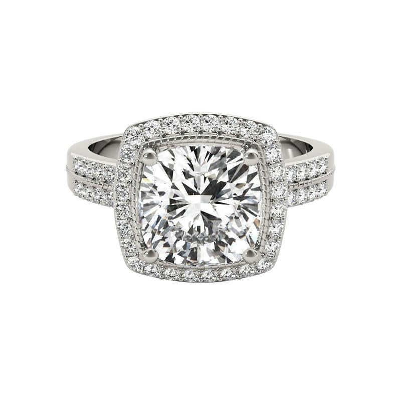 GIA Certified 2 Carat Raised Square Cushion Halo Diamond Ring