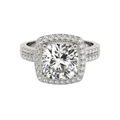 GIA Certified 2 Carat Raised Square Cushion Halo Diamond Ring