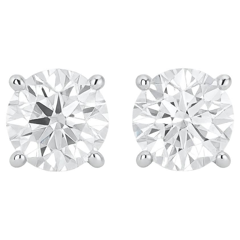GIA Certified 2 Carat Roud Diamonds 14K White Gold Studs Earrings