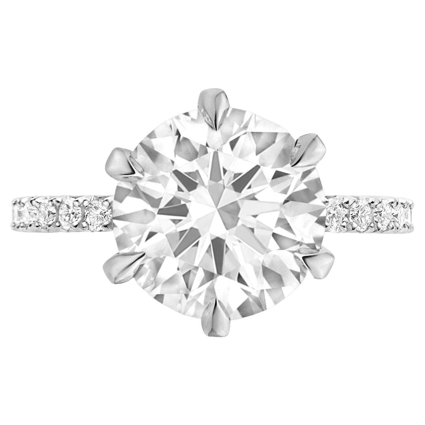 GIA Certified 2 Carat Round Brilliant Cut Diamond Platinum Ring MADE IN ITALY For Sale