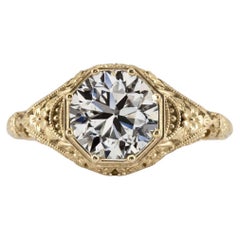 GIA Certified 2 Carat Round Brilliant Diamond Filigree Engagement Ring