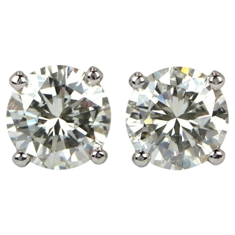 GIA Certified 2 Carat Round Brilliant Diamond Solitaire Stud Earrings