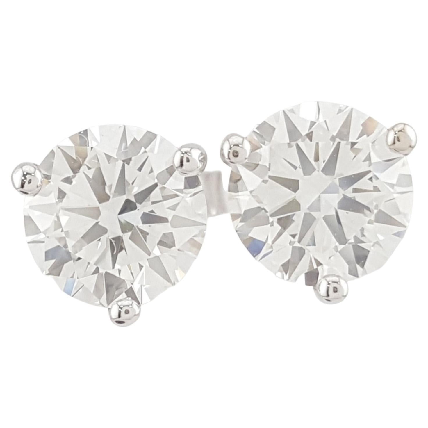 GIA Certified 2 Carat Round Brilliant Diamond Stud Earrings in 18k White Gold