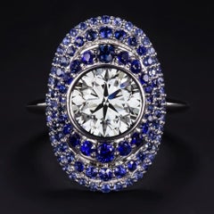 GIA Certified 2 Carat Round Cut Blue Sapphire Pave Ring