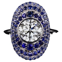 GIA Certified 2 Carat Round Cut Blue Sapphire Pave Ring