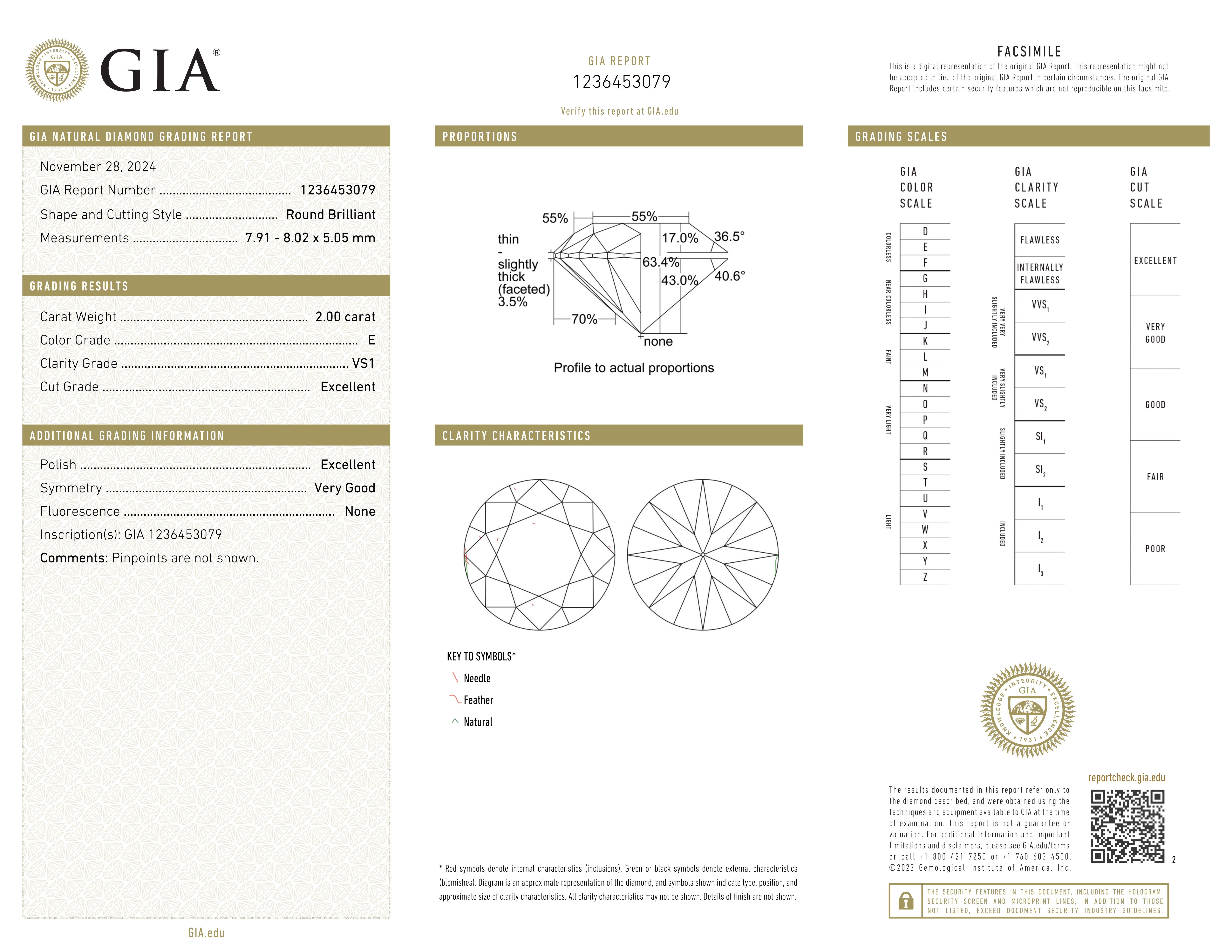 Taille ronde Bague certifiée GIA, 2 carats, diamant rond, clarté en vente