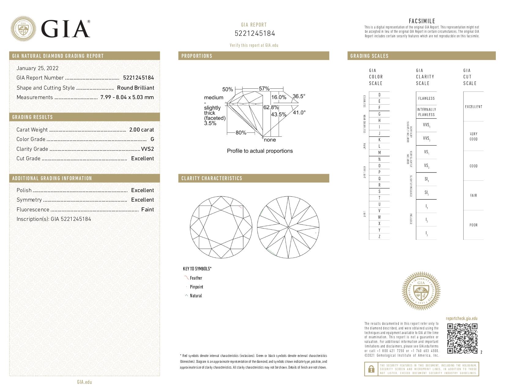 GIA Certified 2 Carat Round Cut Diamond Engagement Ring with Halo For Sale 1
