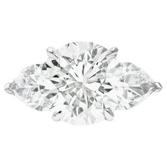 GIA Certified 2 Carat Round Cut Diamond with 2 Pear Cut Side Stones 18K gold