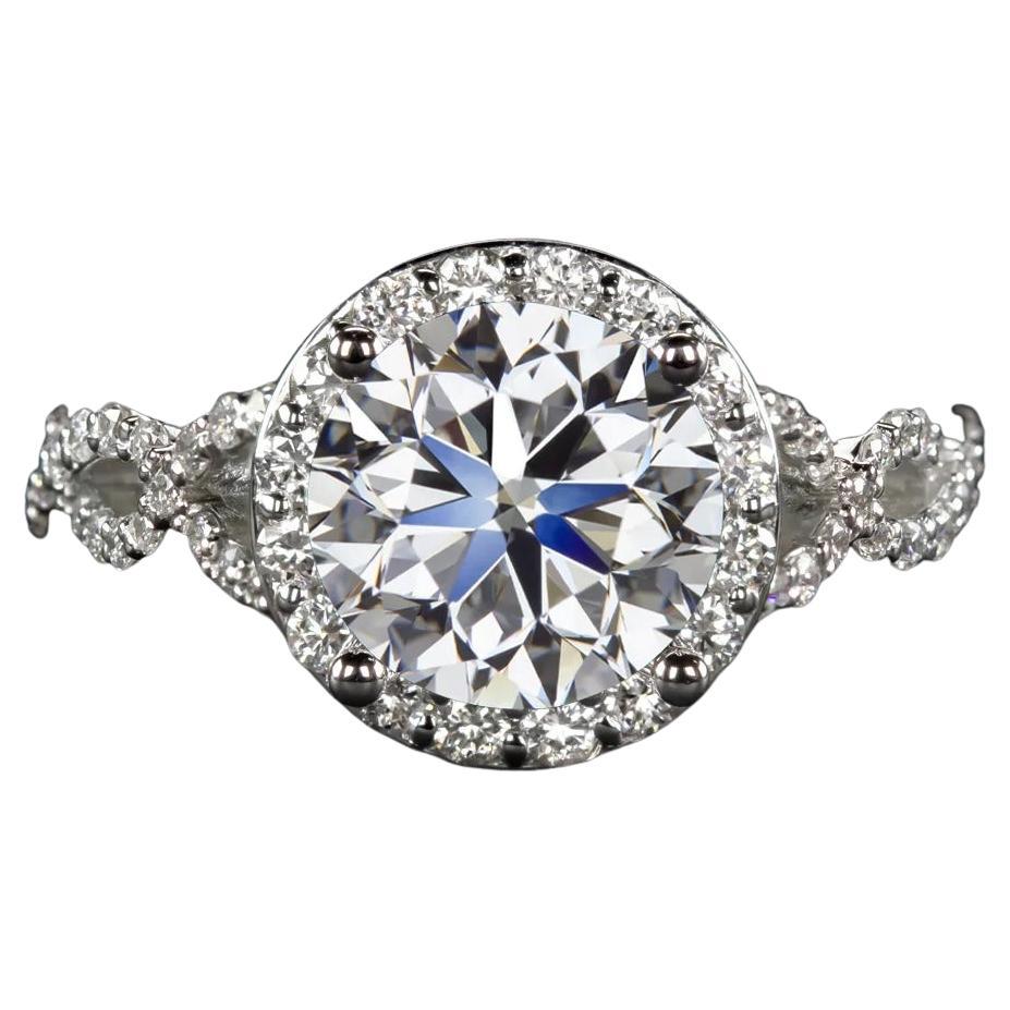 Modern GIA Certified 2 Carat Round Cut Pave Ring For Sale