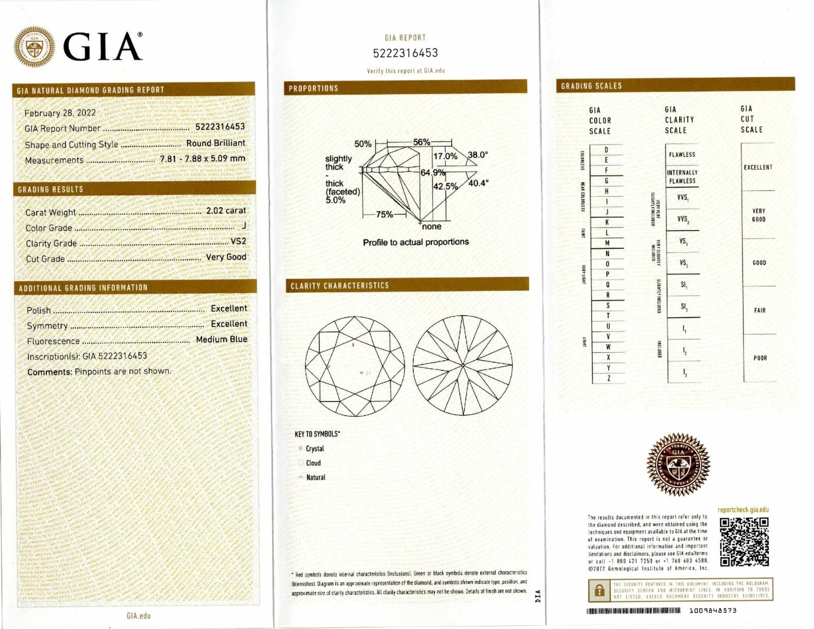 Taille ronde Bague pavée certifiée GIA de 2 carats à taille ronde en vente