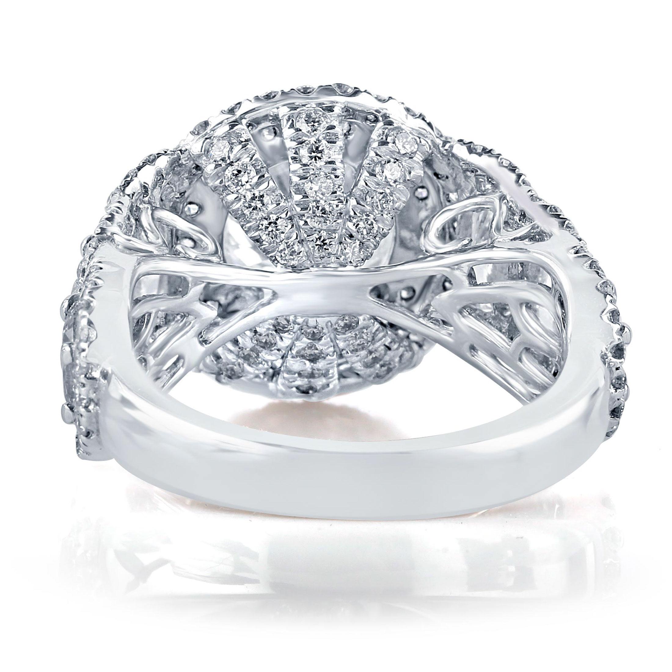 Modern GIA Certified 2 Carat Round Diamond Halo Engagement Ring Half Moon Side Diamonds For Sale