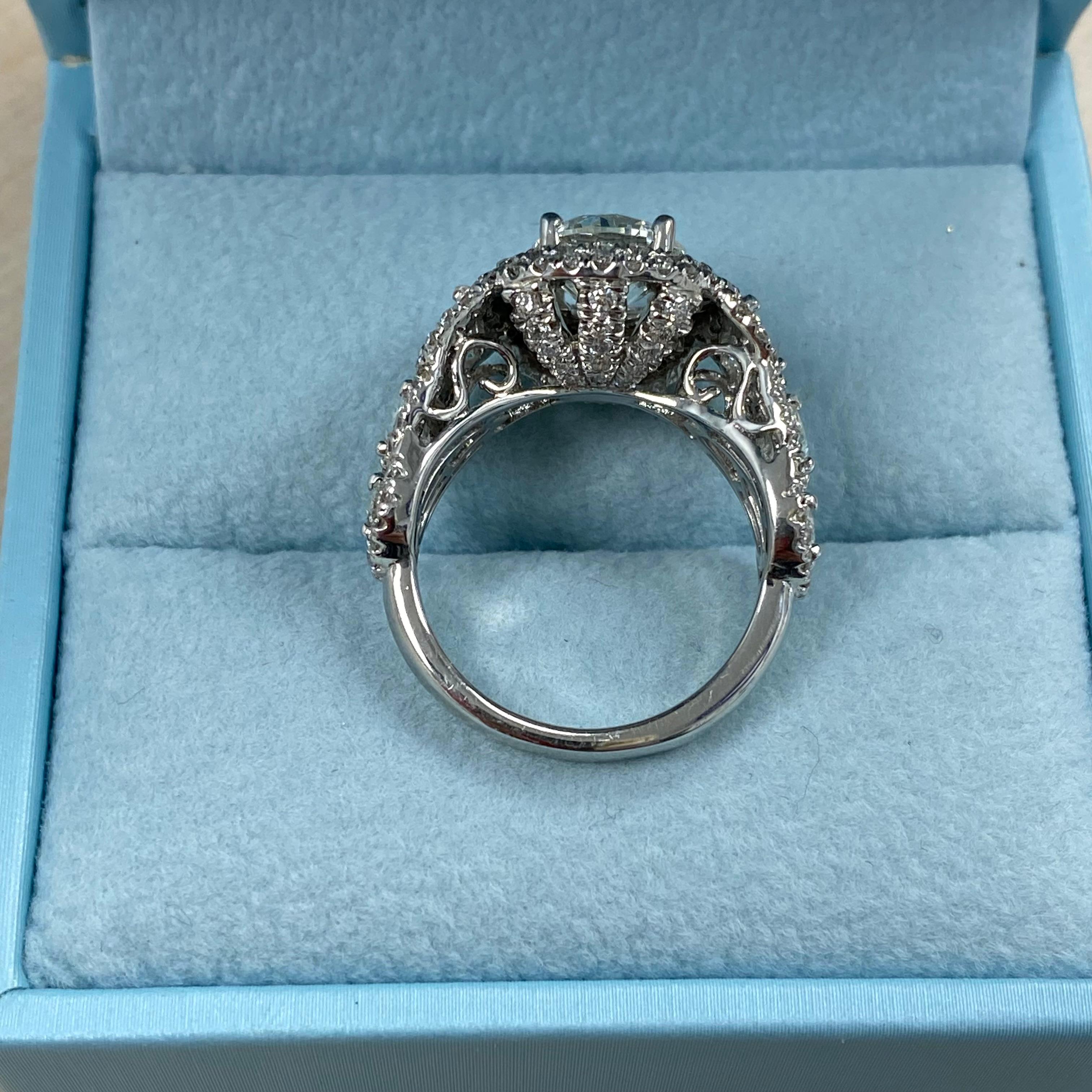 GIA Certified 2 Carat Round Diamond Halo Engagement Ring Half Moon Side Diamonds For Sale 3
