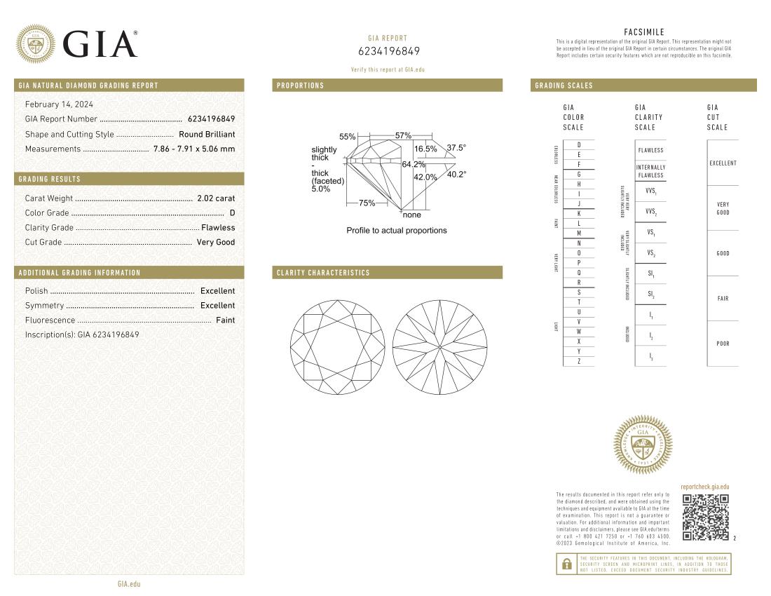 GIA Certified 2.02 Carat Round Diamond Platinum Ring with Tapered Bagette In New Condition For Sale In Rome, IT