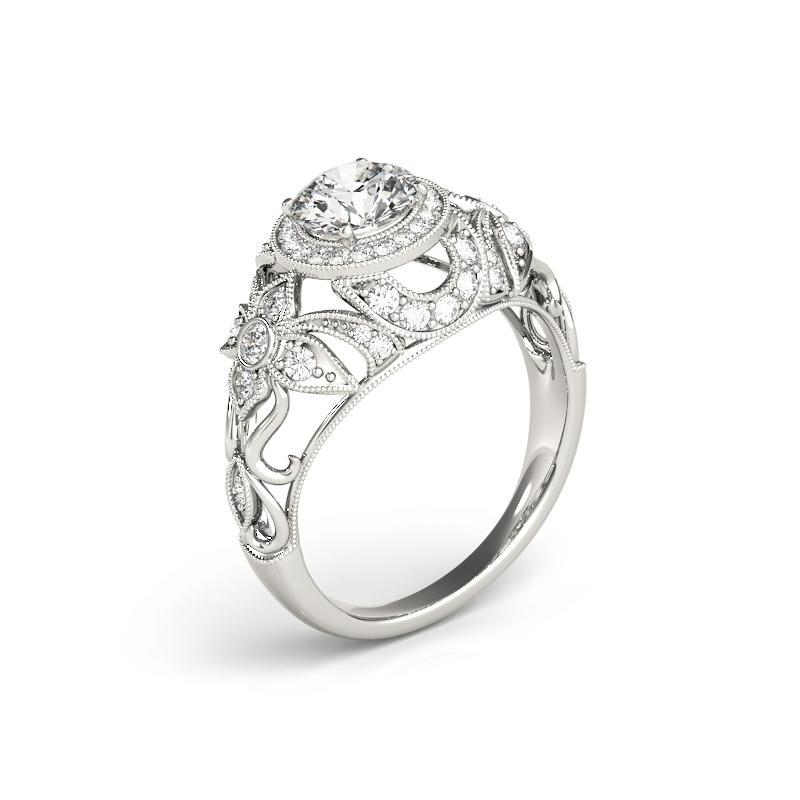 Donna GIA Certified 2 Carat Round Halo Dome Filigree Trellis Platinum Diamond Ring in vendita