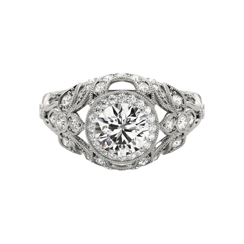 GIA Certified 2 Carat Round Halo Dome Filigree Trellis Platinum Diamond Ring