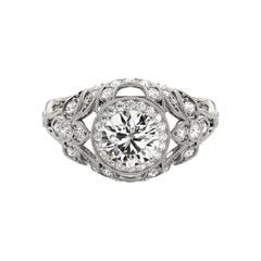 GIA Certified 2 Carat Round Halo Dome Filigree Trellis Platinum Diamond Ring