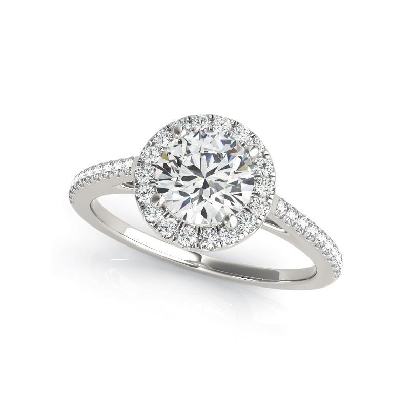 Taglio rotondo GIA Certified 2 Carat Round Halo Pave Anello con diamanti in oro bianco 18K in vendita