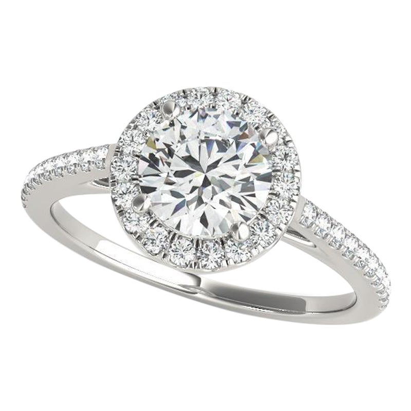 GIA Certified 2 Carat Round Halo Pave 18K White Gold Diamond Ring (bague à diamant en or blanc 18 carats)