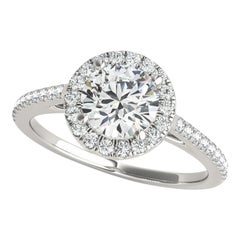 GIA Certified 2 Carat Round Halo Pave 18K White Gold Diamond Ring (bague à diamant en or blanc 18 carats)