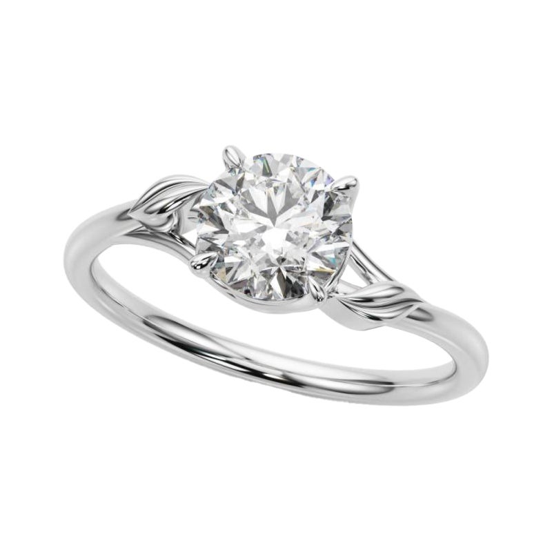 Bague en platine certifiée GIA de 2 carat de diamant rond Nature Leaf & Vine Band