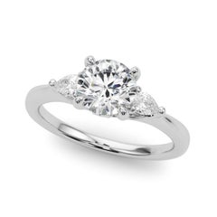 GIA Certified 2.22 Carat Round & Pear Three-Stone 18K White Gold Diamond Ring