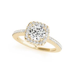 Bague en or jaune 18K avec diamant certifié GIA de 2 carats, rond, carré, halo et pavé