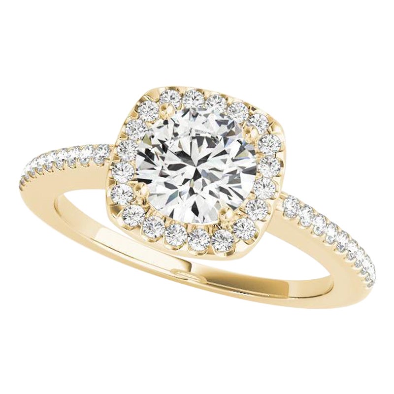 Bague en or jaune 18K avec diamant certifié GIA de 2 carats, rond, carré, halo et pavé