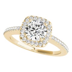 Bague en or jaune 18K avec diamant certifié GIA de 2 carats, rond, carré, halo et pavé