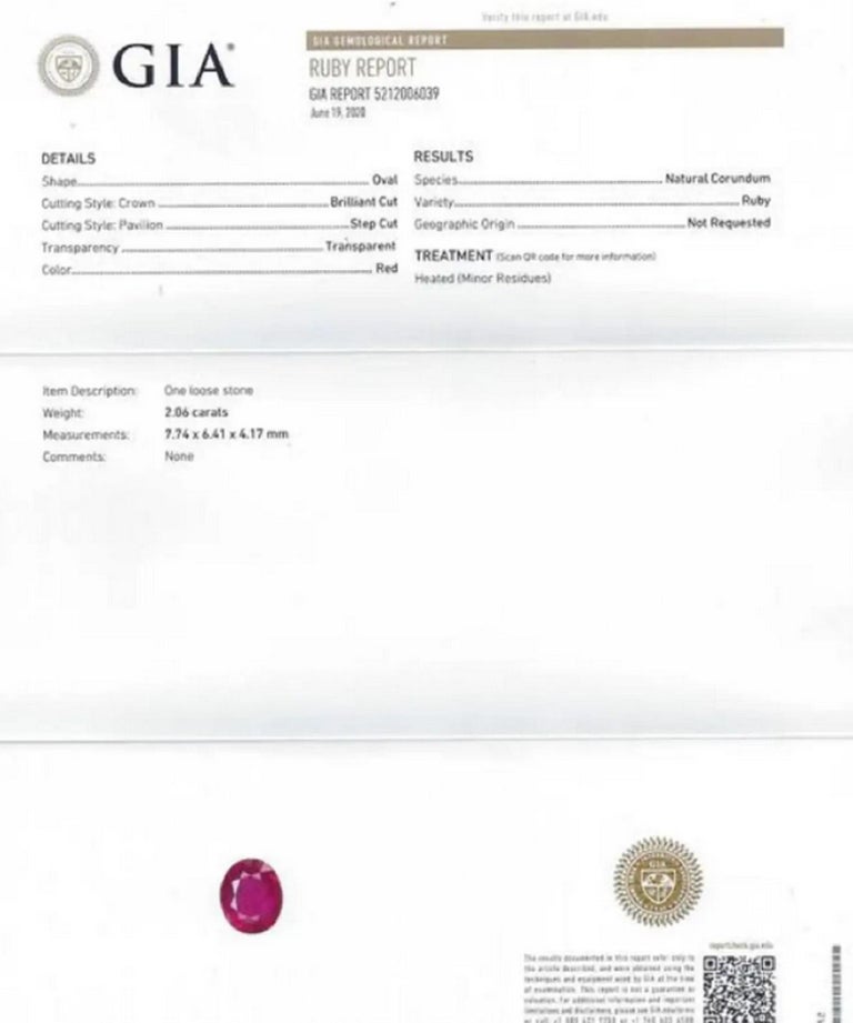 GIA Certified 2 Carat Ruby Diamond Ring For Sale 1