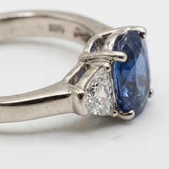 GIA Certified 2 Carat Sapphire and Diamond Three-Stone Platinum Ring