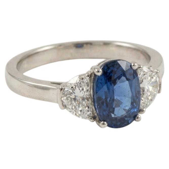 GIA Certified 2 Carat Sapphire and Diamond Three-Stone Platinum Ring