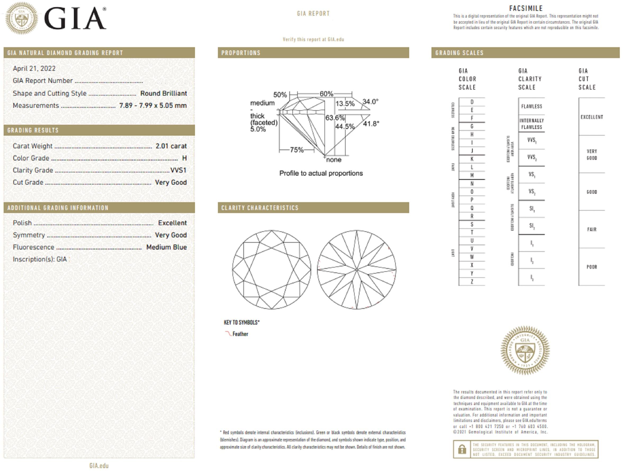 Round Cut GIA Certified 2 Carat Solitaire Engagement Ring 