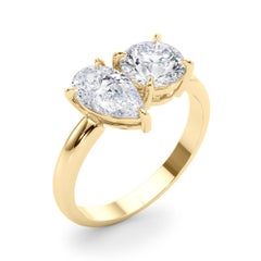 GIA Certified 2 carat total Round & Pear Toi et Moi Diamond Ring -18K Gold