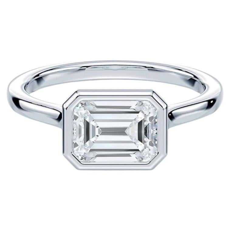 GIA Certified 2 Carats D VVS1 Emerald Diamond East-West Bezel Ring in 18K Gold
