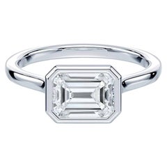 GIA Certified 2 Carats D VVS1 Emerald Diamond East-West Bezel Ring in 18K Gold
