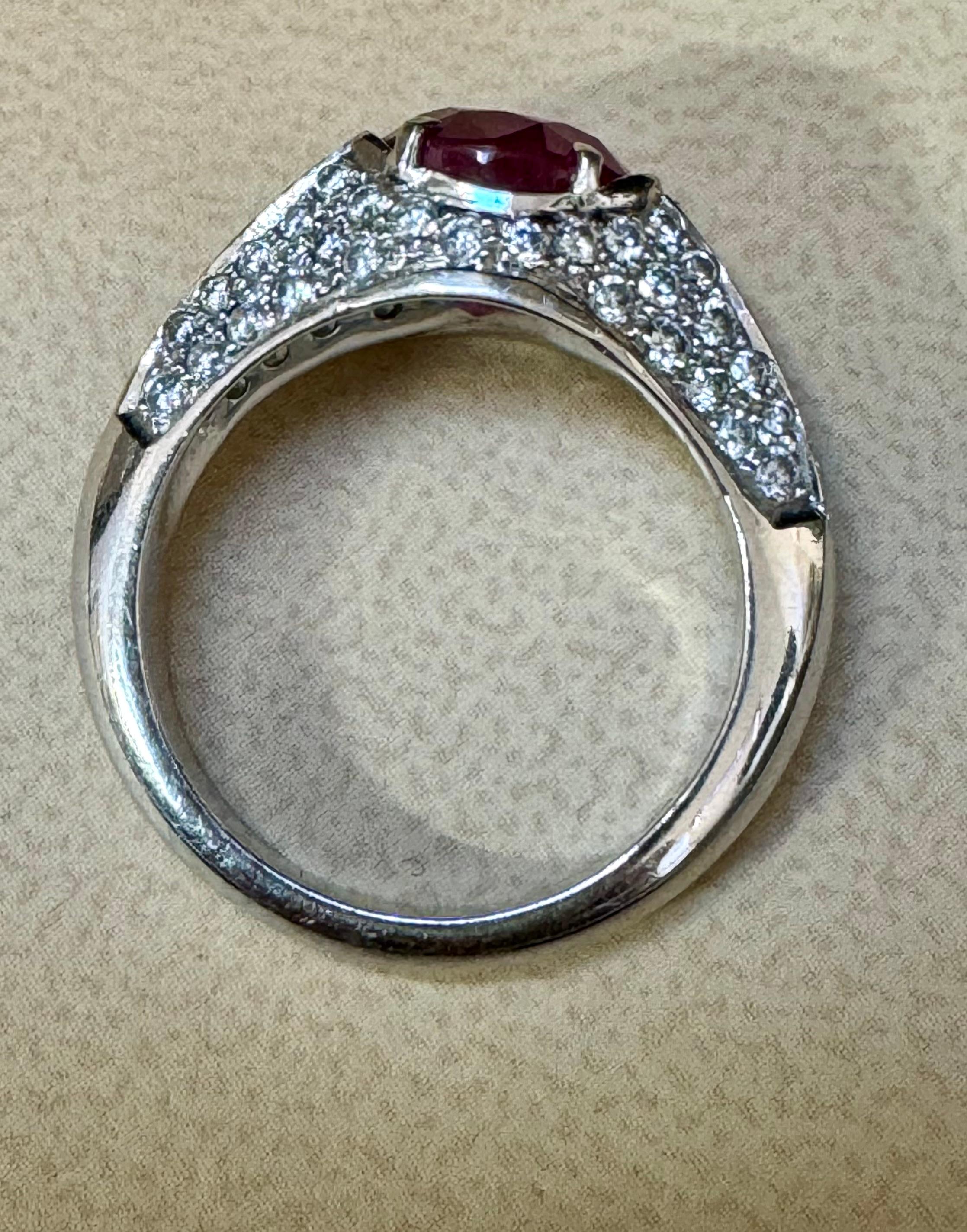 GIA Certified 2 Ct Natural Pink Sapphire & 2 Ct Pave Diamond Ring in Platinum For Sale 5