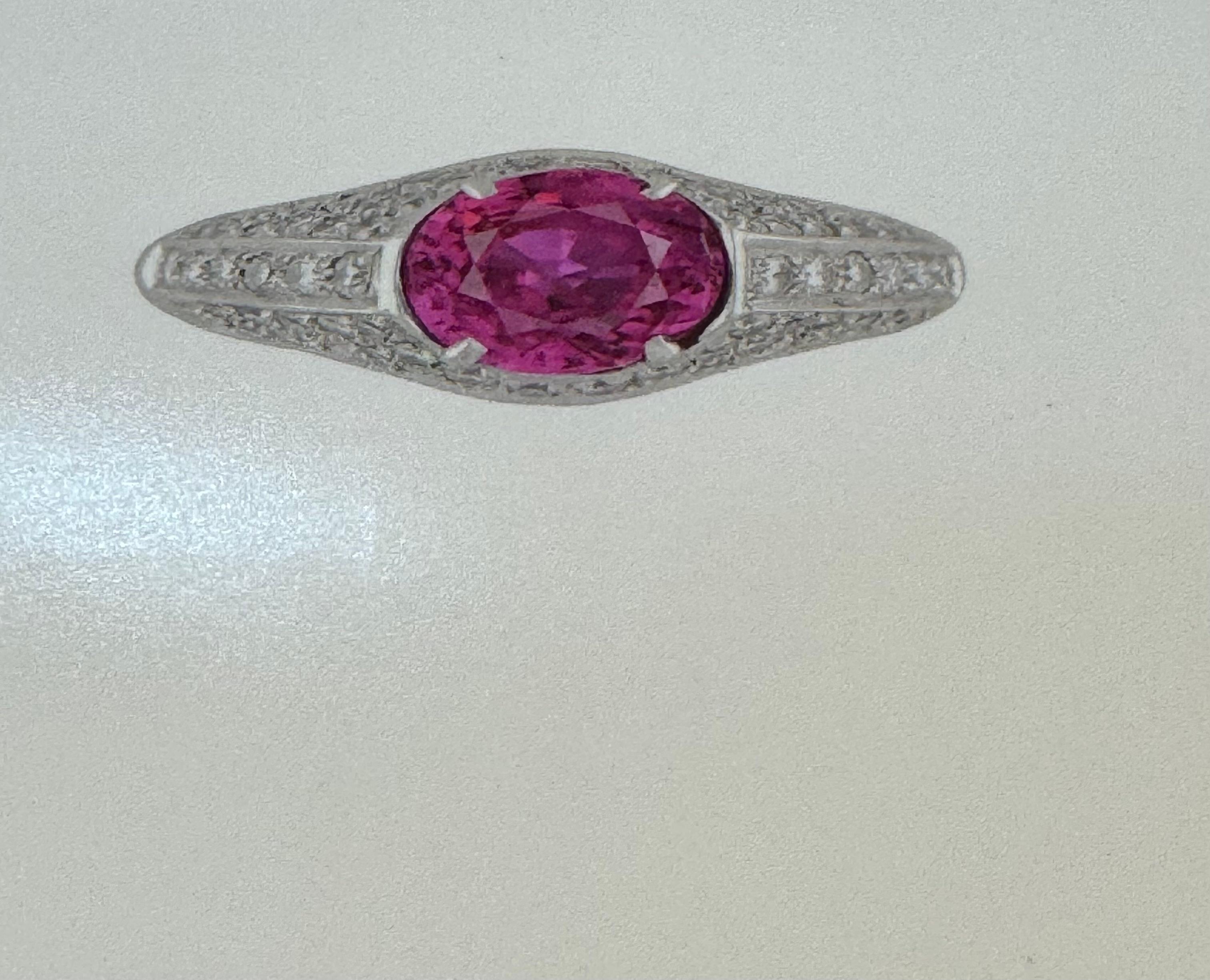 Women's GIA Certified 2 Ct Natural Pink Sapphire & 2 Ct Pave Diamond Ring in Platinum For Sale