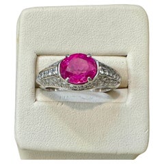 Used GIA Certified 2 Ct Natural Pink Sapphire & 2 Ct Pave Diamond Ring in Platinum